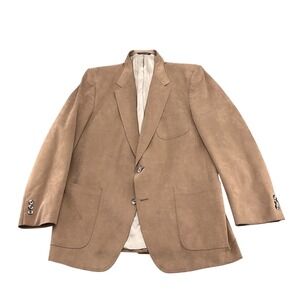 Ultra Suede Blazer Men 46L Tan Single Vent Classic Casual Career USA VTG